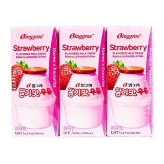LỐC 6 HỘP SỮA DÂU STRAWBERRY MILK BINGGRAE  - HÀN QUỐC