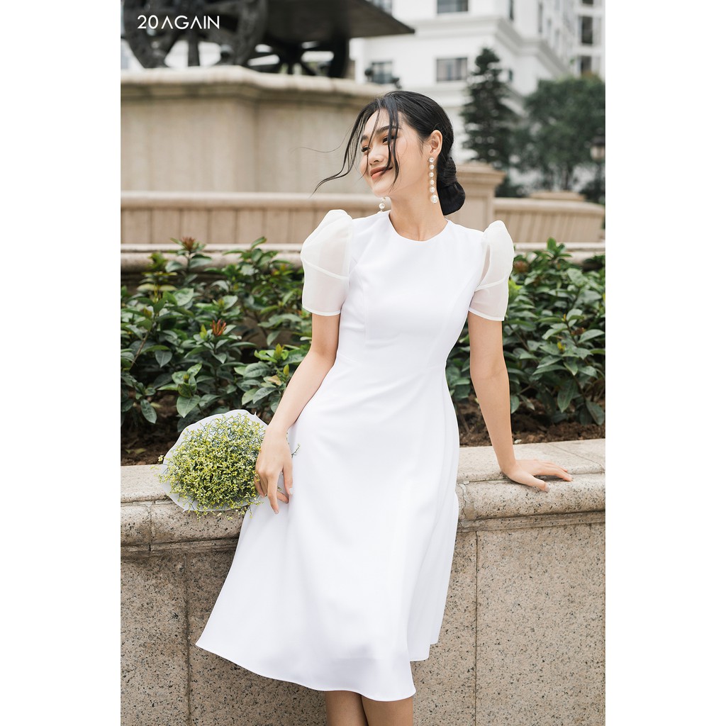 Đầm xòe tay pha phối 20AGAIN DDA1329 | BigBuy360 - bigbuy360.vn