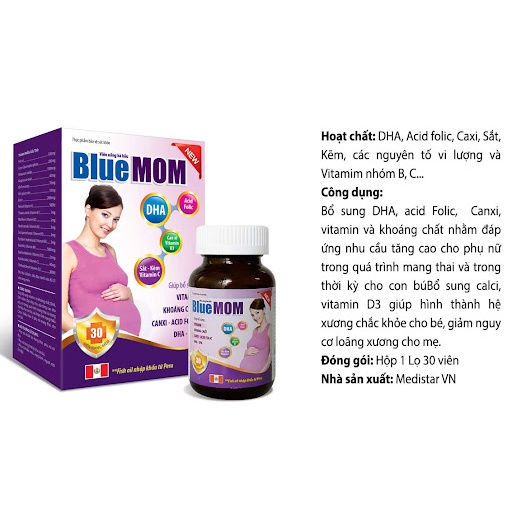 Viên Uống Dinh Dưỡng Bà Bầu Blue Mom Medistar Hộp 30 Viên Nang