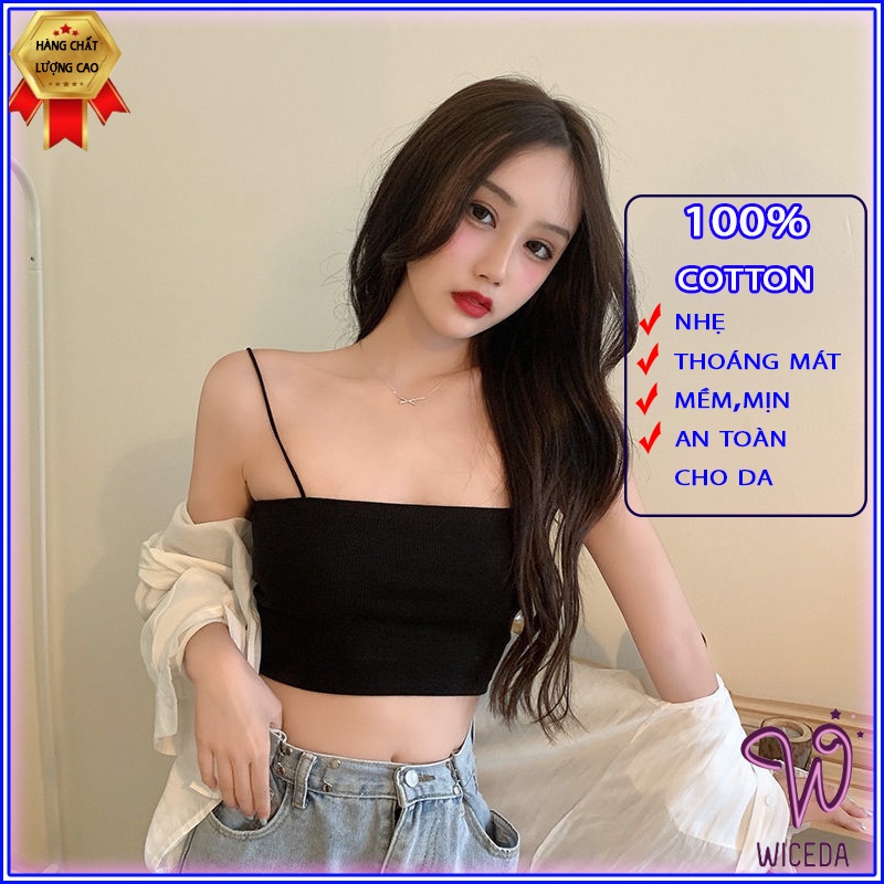 Áo 2 dây nữ cotton sợi bún,áo hai dây croptop thun gân mịn,mát 2 màu đen trắng T203