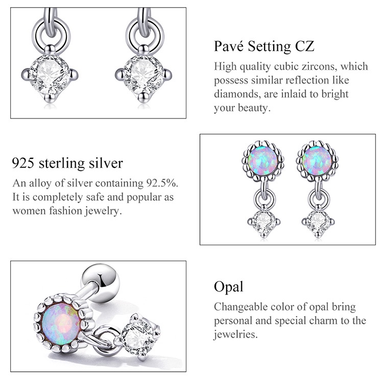 Đôi khuyên tai BAMOER bạc 925 SCE1382 đính đá opal sang trọng cho nữ