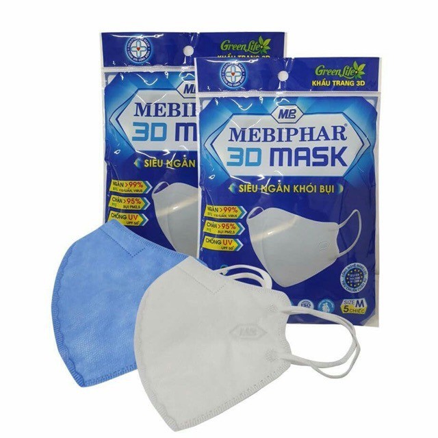 3d mask mebiphar khẩu trang Size M 1 gói 5 chiếc chống nắng chặn tia ngăn tới 99 khói bụi và vi khuẩn UV