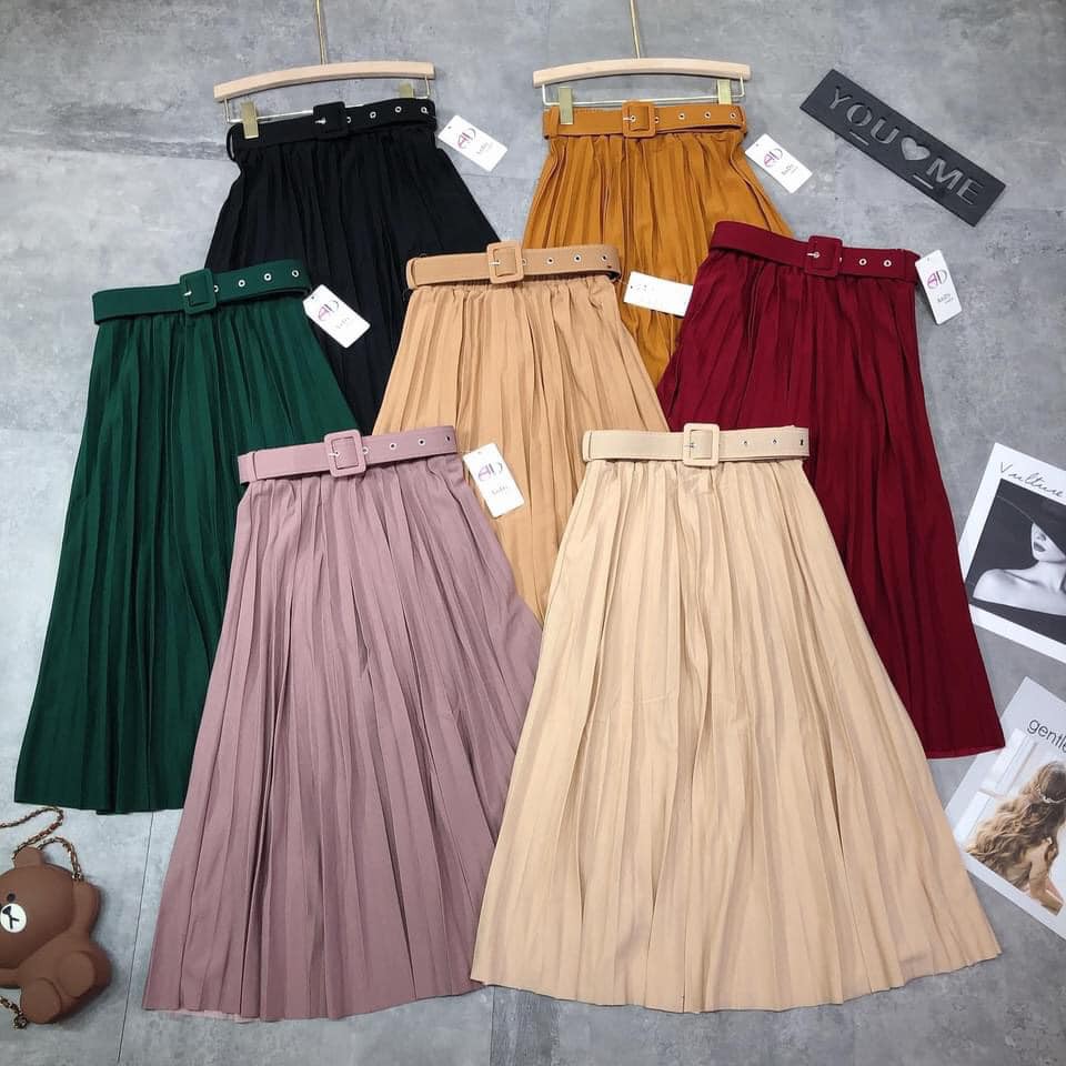 Chân váy xếp ly 7 MÀU kèm đai hàng đẹp