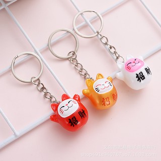 Móc khóa mini mèo chiêu tài tròn.