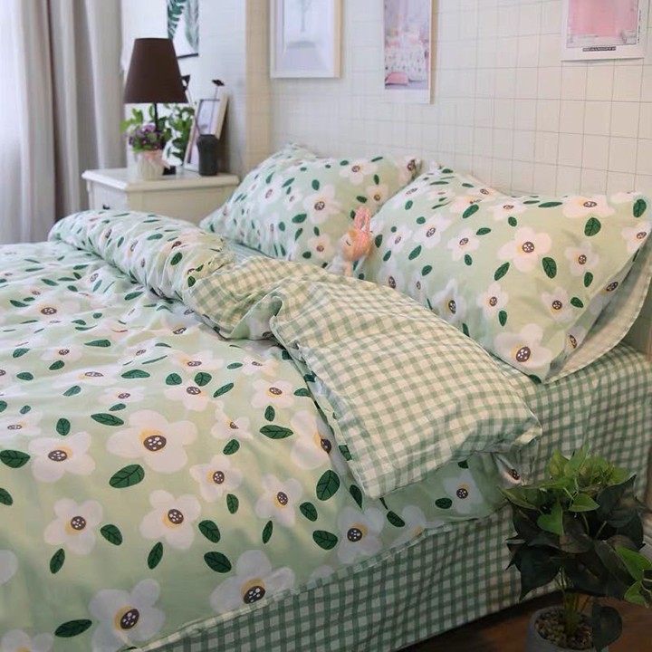 Bộ chăn ga gối , drap giường chất cotton poly họa tiết hoa cọ