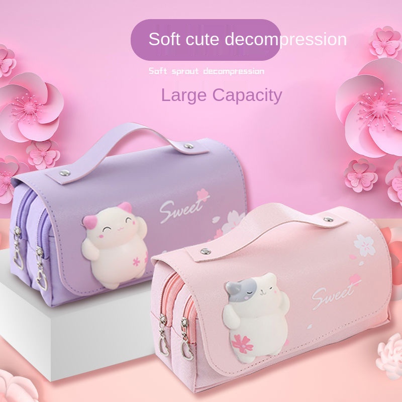 Túi đựng bút bằng vải Canvas thiết kế dễ thương sức chứa lớn tiện dụng cho học sinh tiểu học