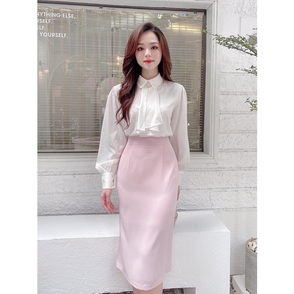 ÁO SƠ MI LỤA NGỌC GU 2M TRẮNG HỒNG CHO NỮ
