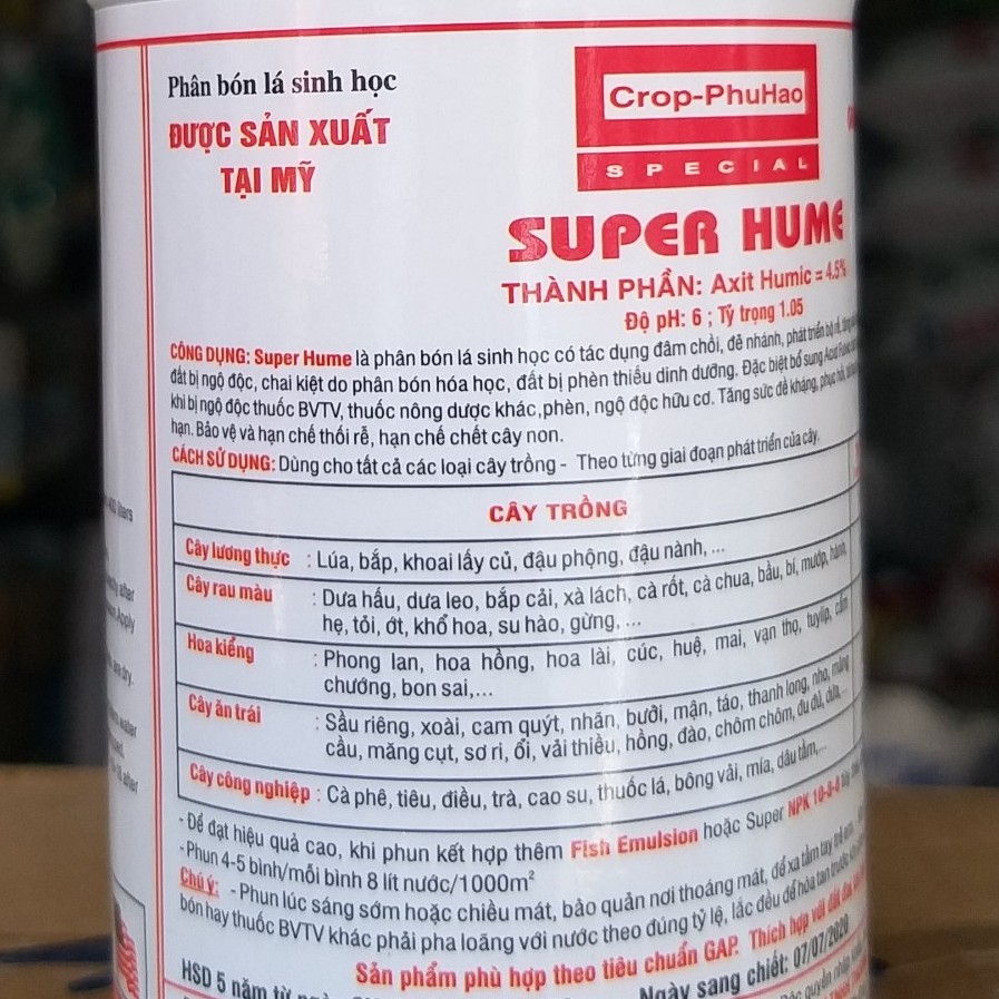 Phân Bón Sinh Học Axit Humic Nhập Mỹ SUPER HUME (250ml), Ra rễ mạnh, tăng trưởng nhanh