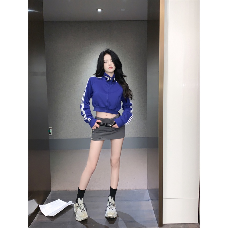 Áo khoác cổ đứng/Chân váy lưng cao/Thắt lưng phong cách retro Mỹ thời trang cho nữ