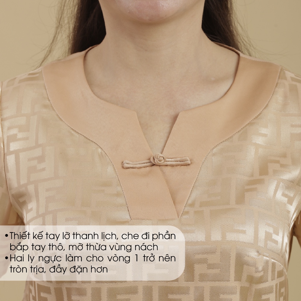 Đồ Bộ Trung Niên Lụa Việt Cao Cấp ANCHI B07 Vàng, Bộ Mặc Nhà Nữ Sang Trọng Cho Mẹ