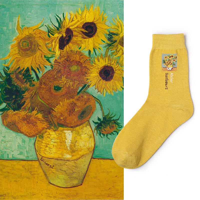 Vớ nữ chất liệu cotton in hình tranh sơn dầu thời trang