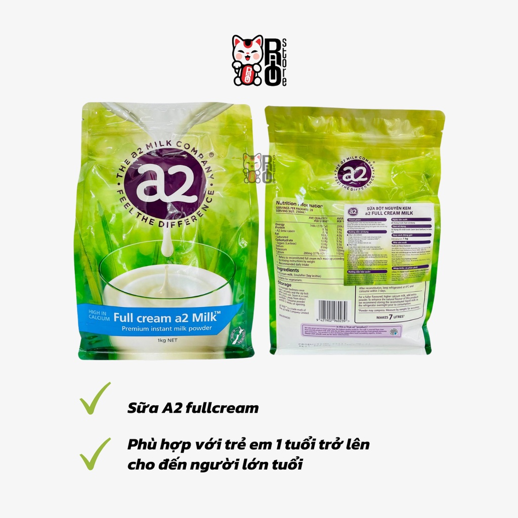 Sữa Bột Nguyên Kem A2 Full Cream Milk Túi 1Kg - Riostore