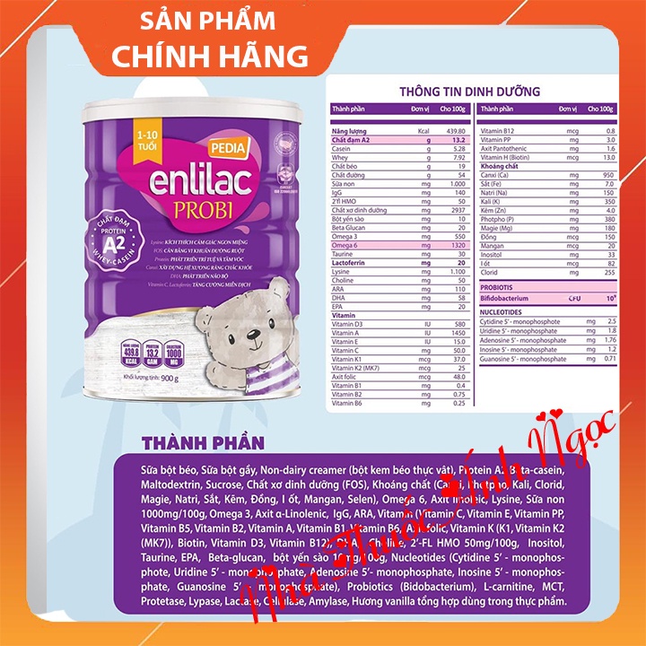 Sữa Enlilac Probi Protein A2 Pedia 400g, 900g - giúp cải thiện biếng ăn tăng sức đề kháng, chiều cao, phát triển trí não