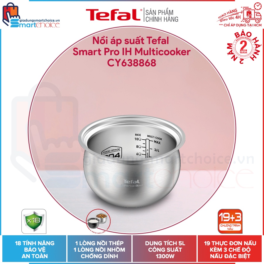Nồi áp suất Tefal Smart Pro IH Multicooker CY638868 - 1300W, 5L