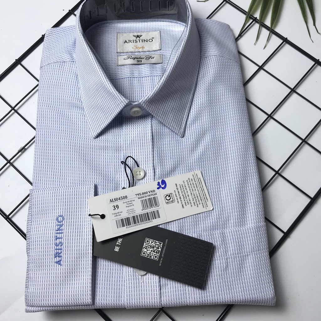 Áo sơ mi dài tay nam Aristino trắng vân from regular tà lượn ALS04508