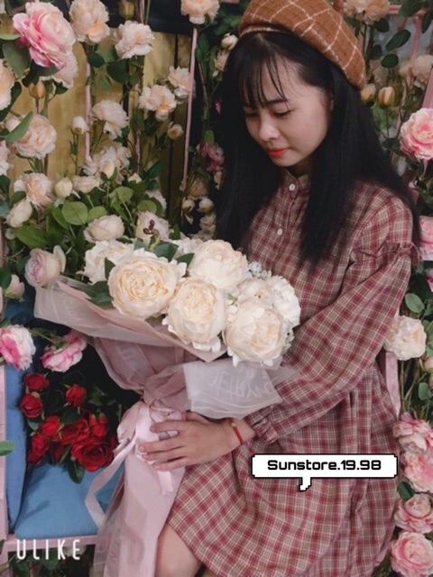 Đầm babydoll caro nữ tay phồng dài quảng châu ulzzang | BigBuy360 - bigbuy360.vn