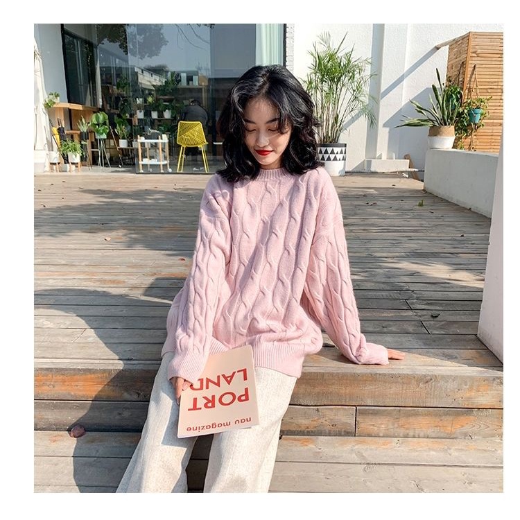 Áo sweater dệt kim dày dáng rộng phong cách Hàn Quốc mới năm 2021