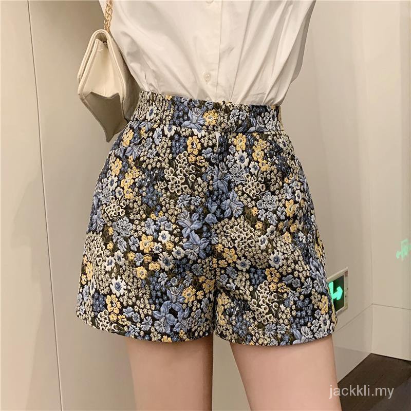 Set Áo Sơ Mi Tay Phồng Cổ Búp Bê + Quần Short In Hoa Thời Trang Mùa Hè Cho Nữ