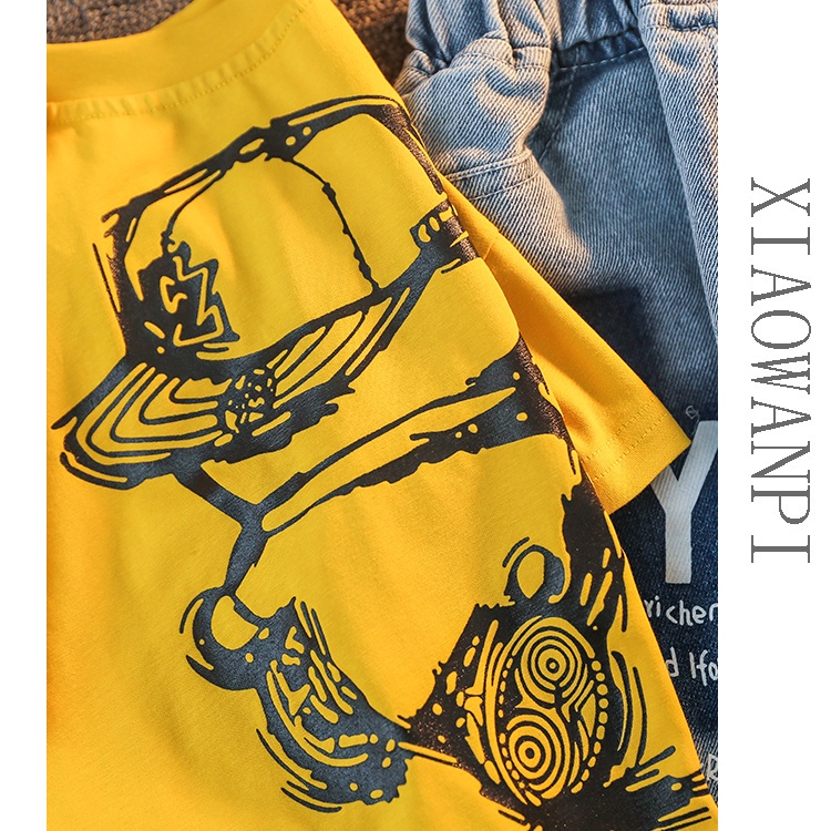 Bộ Áo Thun Tay Ngắn Và Quần Ngắn Phong Cách Phương Tây Thời Trang Mùa Hè Cho Bé Trai