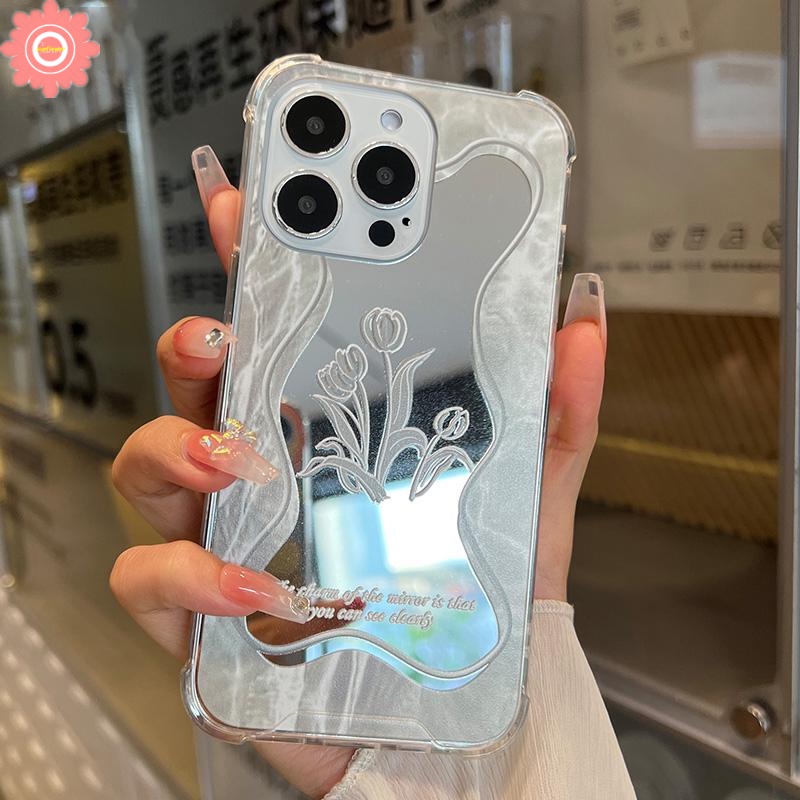 Ốp Điện Thoại Họa Tiết Hoa Hồng/Lá Cây Kèm Gương Trang Điểm Cho IPhone 11 7 8 Plus XR 13 12 Pro Max X XS Max SE 2020