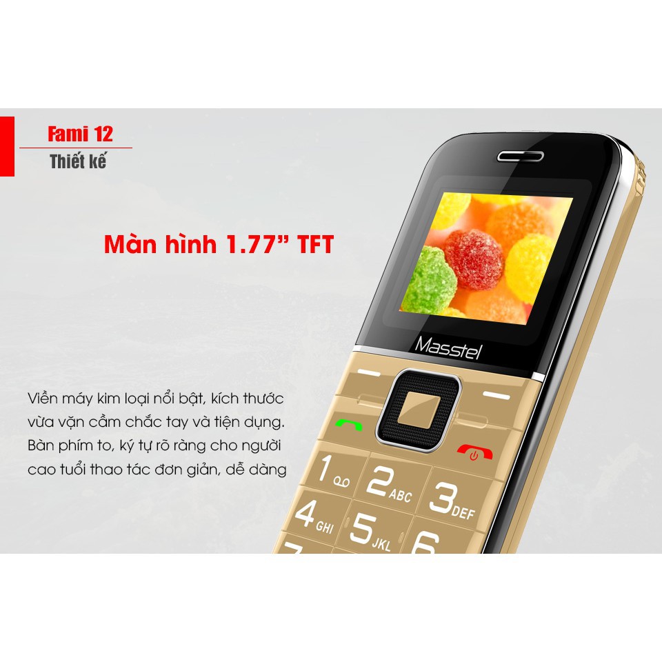 Điện Thoại Masstel Fami 12 Cho Người Già -2 Sim -LOA TO BÀN PHÍM LỚN