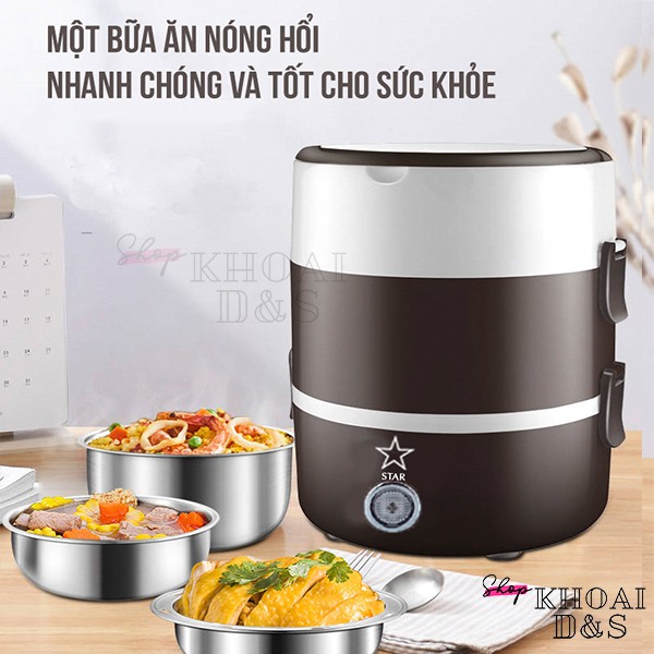 Hộp cơm giữ nhiệt văn phòng inox 3 tầng Star cao cấp, Hộp đựng cơm 3 khay đựng đồ ăn,làm nóng nhanh, giữ nhiệt