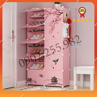 TỦ NHỰA LẮP GHÉP ĐỂ GIÀY ĐA NĂNG THÔNG MINH 20 Ô (chia ô) BỘ HỒNG HOA ĐÀO