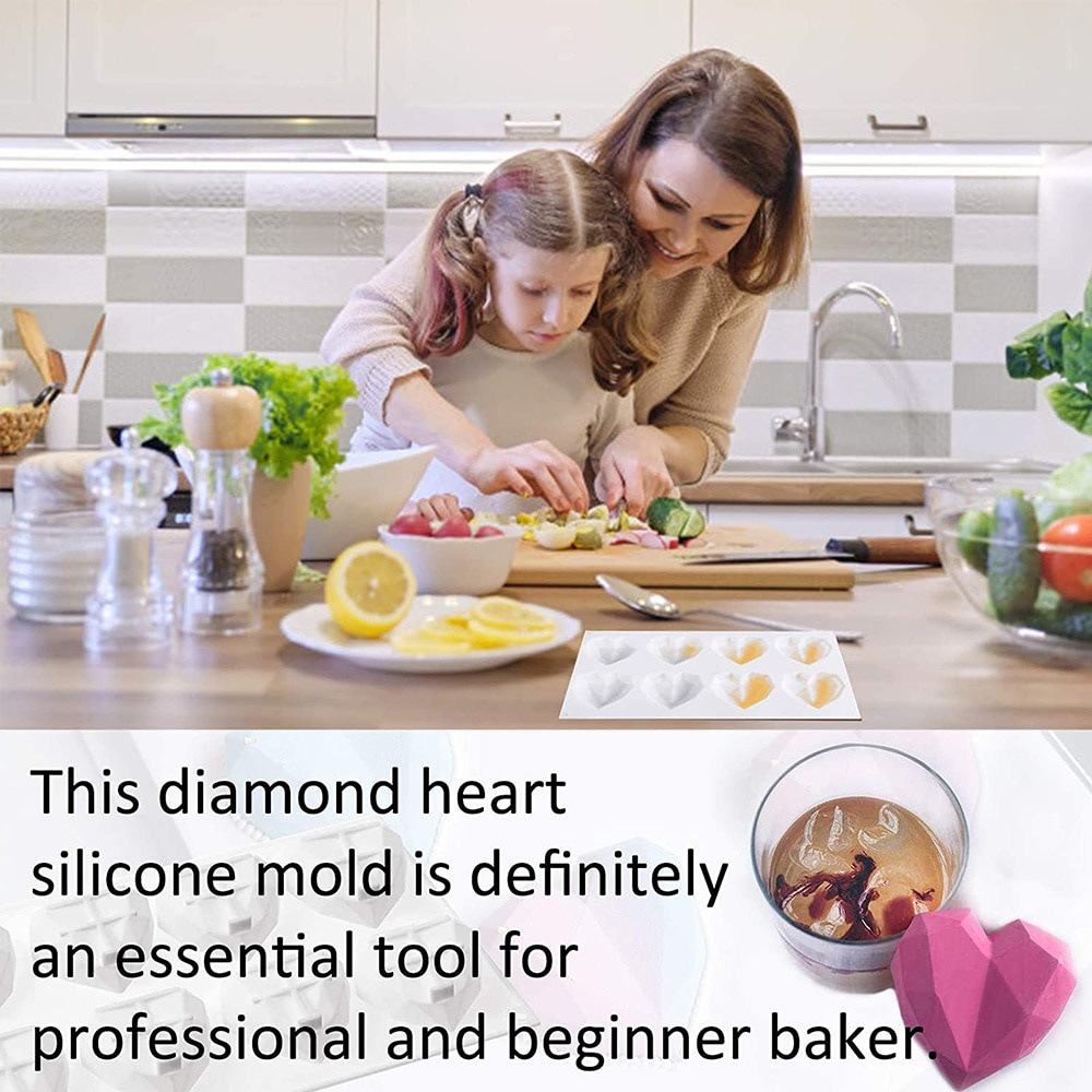 Khuôn Silicon 3D Hình Trái Tim Kim Cương - Làm Chocolate - Panna Cotta - Mousse - Pudding - Tàu Hũ - Làm Thạch
