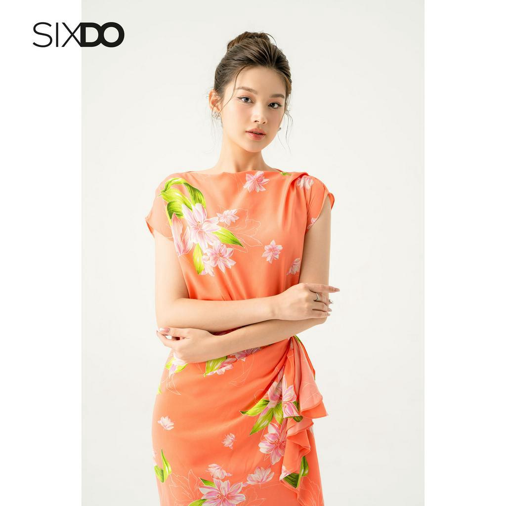 Áo hoa dệt thoi cổ thuyền tay hến 2 màu thời trang SIXDO