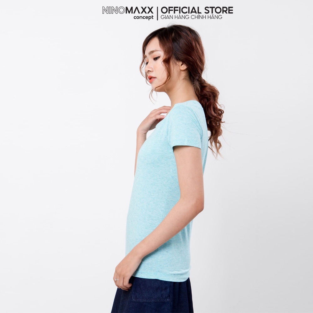 NINOMAXX Áo Thun Nữ ngắn tay cổ tròn màu đen trơn chất liệu thoáng mát co giãn 1801011