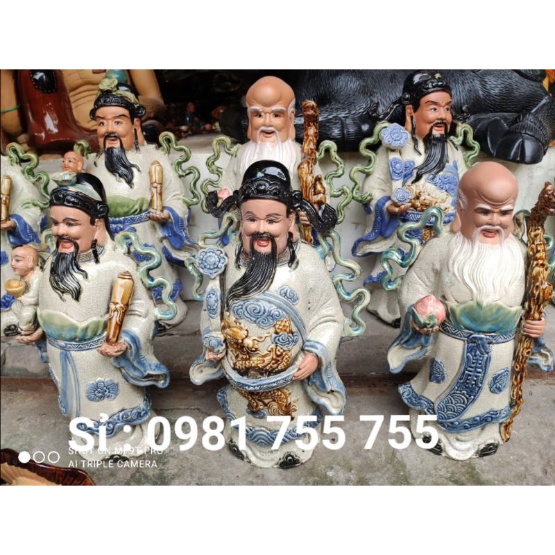 Mô Hình tiểu cảnh tượng gốm sứ tam đa Phúc Lộc Thọ size 38cm làm trang trí tiểu cảnh, cây bonsai và bể cá cảnh