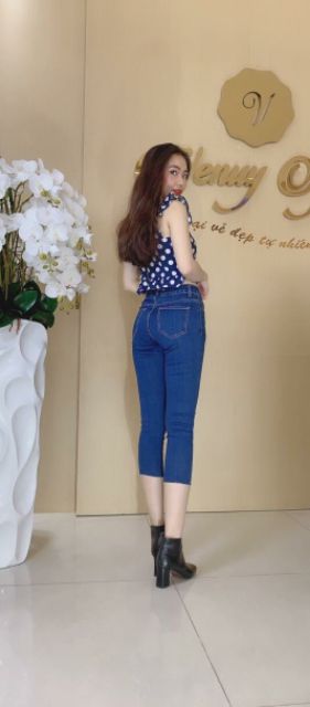 [Hàng xuất khẩu] Quần jean lửng cạp cao cạp màu xanh, xanh đen | BigBuy360 - bigbuy360.vn