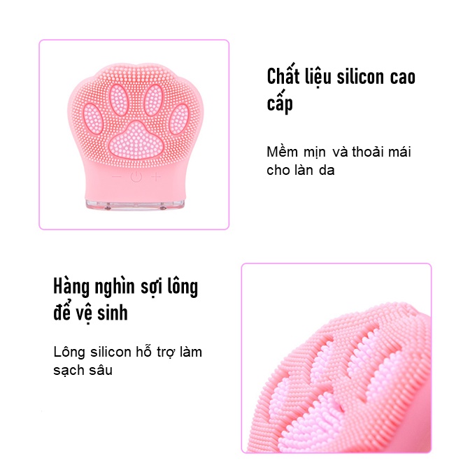 Máy rửa mặt silicon massage cao cấp hình chân mèo sạc điện dễ thương với lớp silicon mềm mại tẩy sạch bụi bẩn