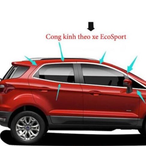 Nẹp viền chân kính, cong kính xe Ecosport 2016-2020 inox cao cấp (6 chi tiết)