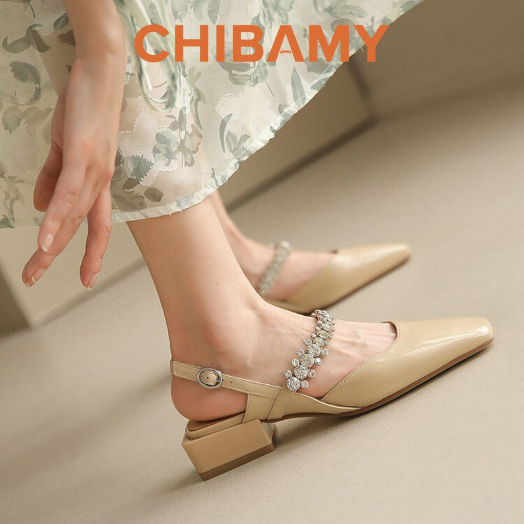 Giày búp bê nữ bít mũi quai đá đế vuông 3cm chất da bóng mềm mã H03