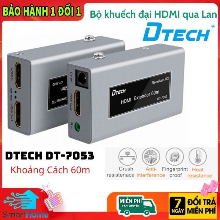 Bộ Khuếch Đại HDMI Qua Lan 60m DTech DT-7053 [BẢO HÀNH 1 NĂM]