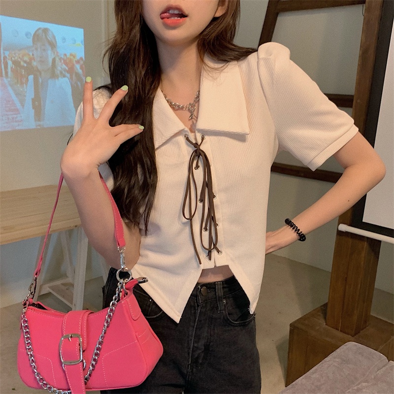 Áo Sơ Mi Tay Ngắn Dáng Ôm Thiết Kế Độc Đáo Thời Trang Quyến Rũ Cho Nữ