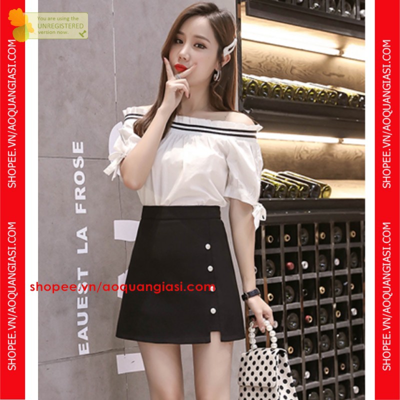 Quần Giả Váy Xẻ Tà Nữ 4 Khuy Sắt Giữa mt1062 thời trang mới hot girl sành điệu vải kaki màu đen size S,M,L aoquangiasi.