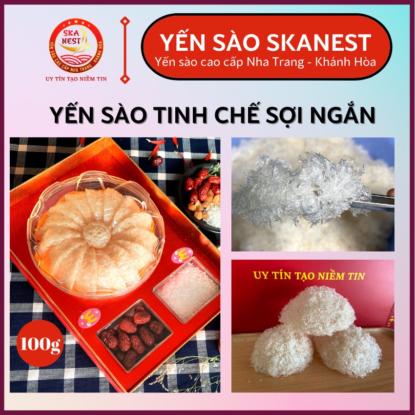 Yến Sào Sợi Sơ Mướp tặng kèm táo đỏ, đường phèn, hạt chia - Tổ Yến Sào Tinh Chế kết tổ - Yến Vụn nguyên Chất