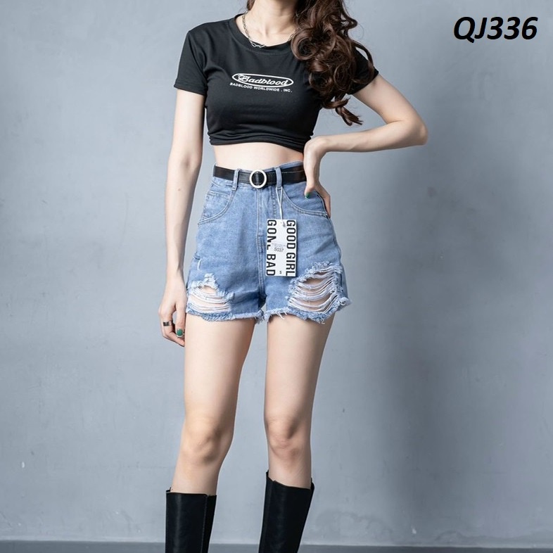 Quần đùi jeans cá tính kiểu rách hai bên QJ336