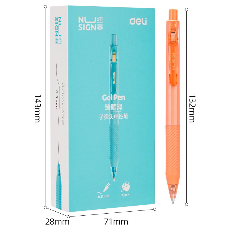Bút bi dạng gel cao cấp Nusign - mực đen - ngòi 0.5mm - Kẹp bút điều chỉnh kích thước - 4 màu sắc thời trang - NS568