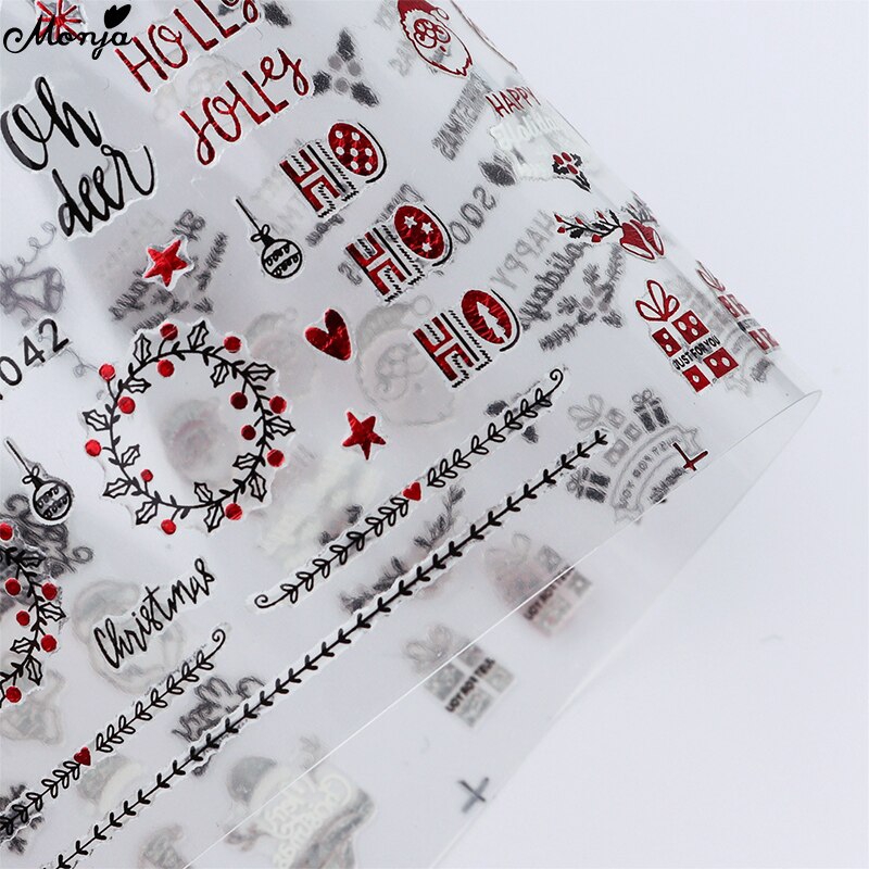 Nhãn Dán Trang Trí Móng Tay Tự Dính Họa Tiết Giáng Sinh Màu Đen Đỏ DIY