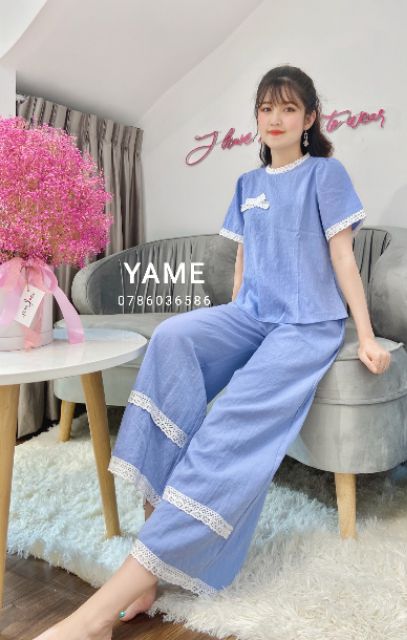 <HOT> sp Set Đồ Bộ Mặc Nhà Phối Ren - Vải Lụa Tuyết Cao Cấp - Vải Dày Dặn - 8 Màu - Form Quần Ống Rộng Sang Chảnh | BigBuy360 - bigbuy360.vn