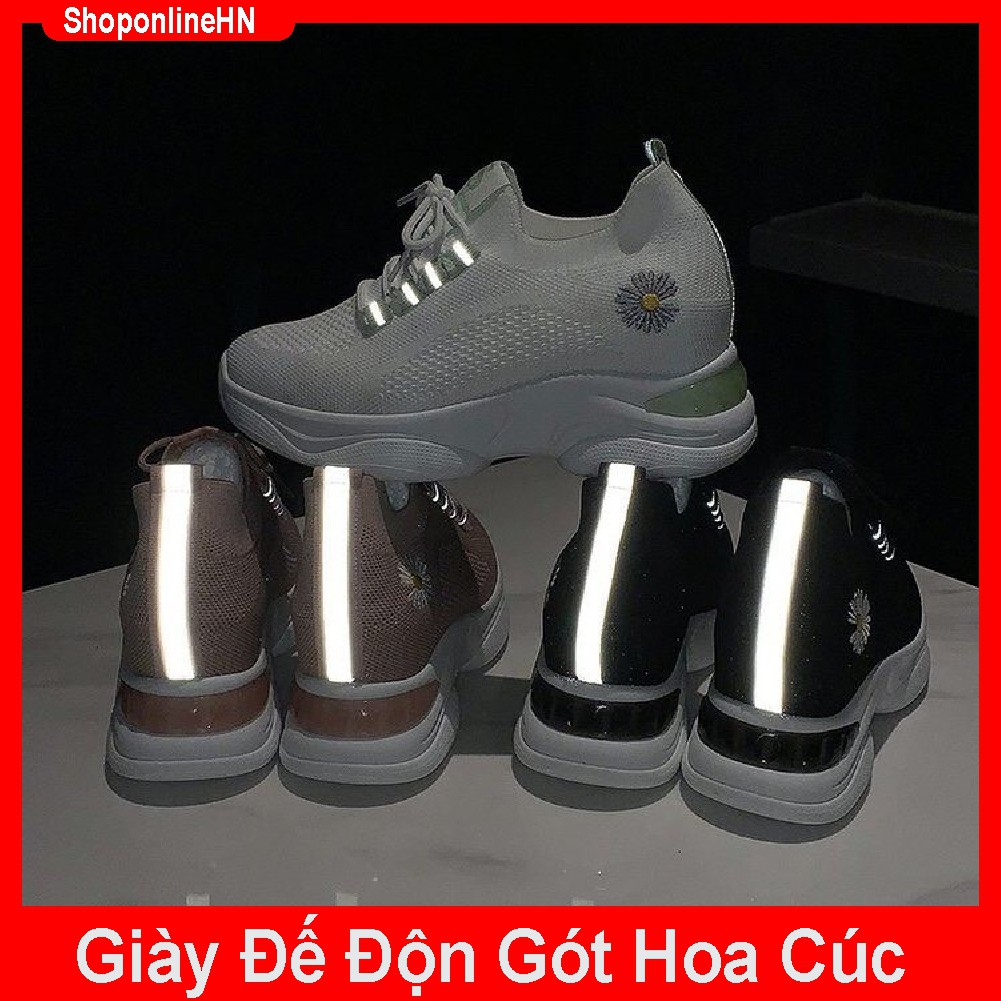 Giày thể thao độn đế nữ 7 cm chất vải lưới thêu hoa cúc phối phản quang cực đẹp | BigBuy360 - bigbuy360.vn
