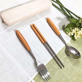 BỘ ĐŨA THÌA DĨA INOX CÁN GỖ LÚA MẠCH - [shopgiadunguytin24h]