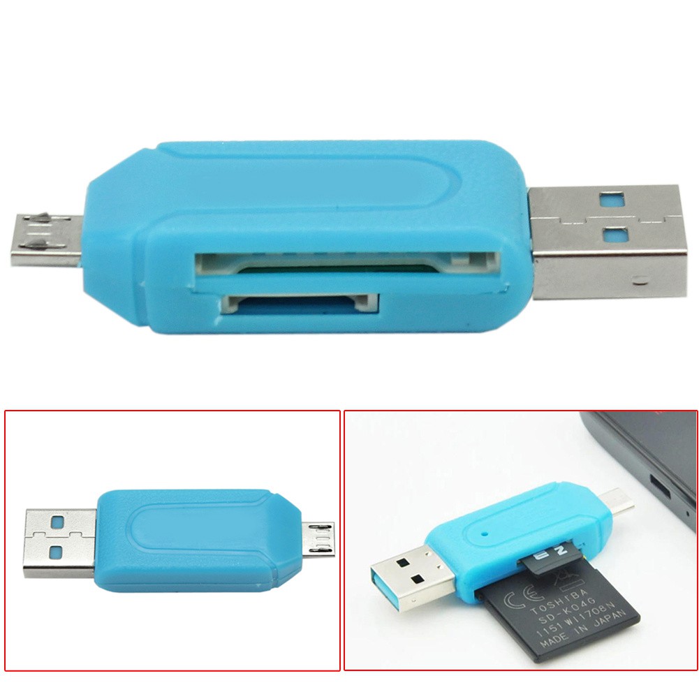 Đầu Đọc Thẻ Nhớ Usb 2.0 + Micro Usb Otg Cho Điện Thoại / Pc