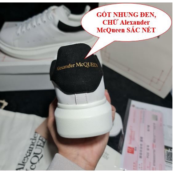 Giày mc queen nam nữ mcqueen tăng chiều cao alexander mcqueen trắng gót đen nhung cao cấp