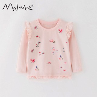 Mã 4547 áo thun thêu hoa tay phối bèo cho bé gái của Malwee