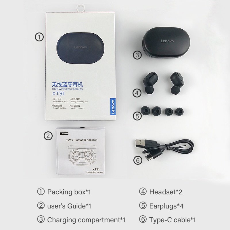 Tai nghe bluetooth không dây Lenovo mini XT91 có màn hình LED kỹ thuật số
