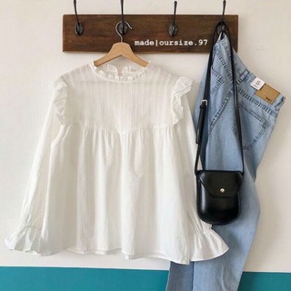 Áo babydoll trắng tay dài OURSIZE phong cách Ulzzang cao cấp
